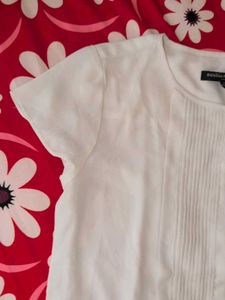 White Pleated Short Sleeve Top