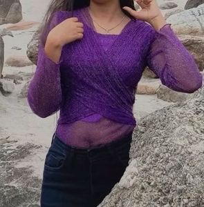 SHIMMER PURPLE WRAP TOP