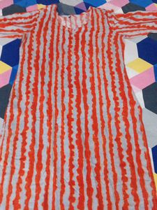 Orange Striped Casual Kurti