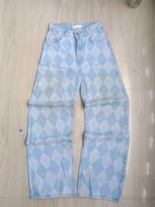 Bershka Unisex Patterned Heavy Wide Leg Jeans
