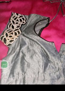 Pink &amp; Silver Silk Saree With Blouse