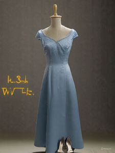Vintage Blue Satin Evening Gown