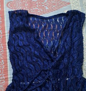 Shimmery Navy Blue Sleeveless Shrug
