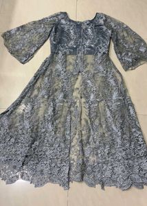 Grey Embroidered Kurta Set With Plazzo