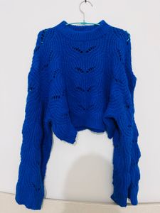 Blue Knit Cropped Sweater