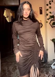Brown Ruched Bodycon Dress