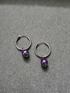 Purple Beaded Hoop Earrings