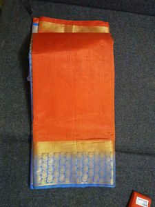 Orange Silk Saree with Blue Border