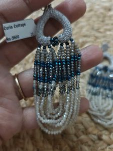 Long Beaded Dangle Earrings with Crystals