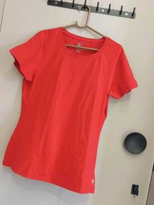 Red Casual T-Shirt Comfort Lady