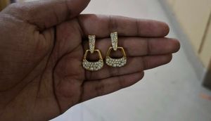 Gold White Stone Earring