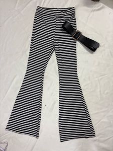 Striped Flared Pants with Belt
