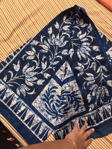 Printed Navy Cotton Blend Saree