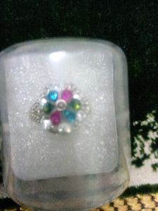 Silver Flower Gem Ring