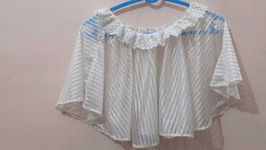 White Crochet Ruffle Poncho