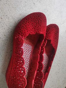 Beautiful Red Velvet Finish Ballerinas