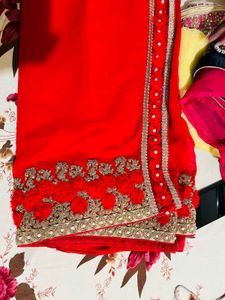 Elegant Designer Red Embroidered Saree