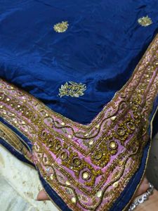 Heavy Weight Saree Italian Fabric Royal Blue
