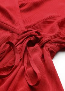 Red V-Neck Flutter Sleeve Top