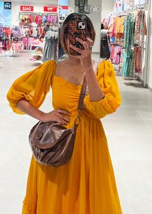 Yellow On/Off Shoulder Dress