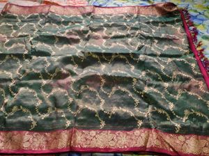 Green And Maroon Pure Silk Saree