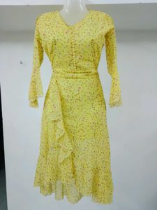 Yellow Floral Ruffle Dress