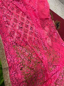Elegant Lime Green Saree with Golden Embroidered B