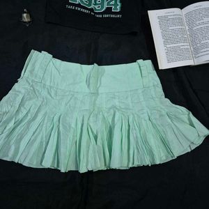 Pleated Cotton Mini Skirt