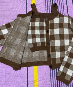 Checkered two piece Knit Cardigan