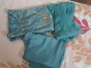 Teal Embroidered Kurta Set