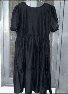 Black Puff Sleeve Midi Dress