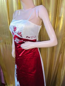 Elegant Red &amp; White Embroidered Gown