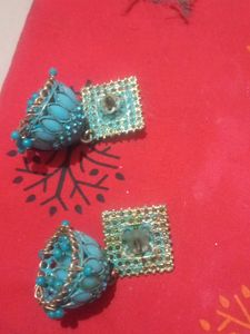 Teal Jhumka Earrings