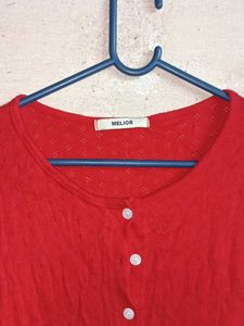 Trendy Cropped Cardigan Sweater Red