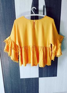 Women Branded Solid Casual Mustard Peplum To