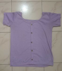 Lavender Button-Up Ribbed Top