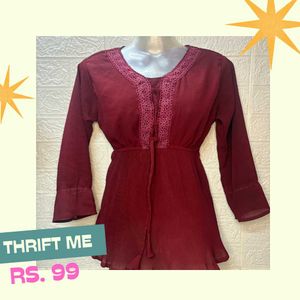 Maroon Lace Trim Blouse