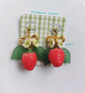 Strawberry Bloom Golden Bow Stud Earrings