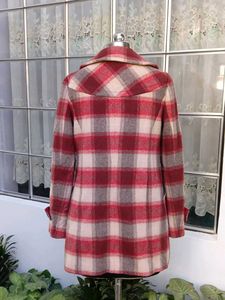 Red Plaid Wool Blend Coat