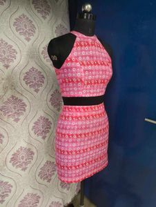 Pink Printed Halter Co-ord Dress.