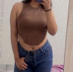 Brown Ribbed Tank Top