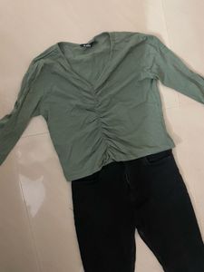 Olive Green Long Sleeve Top