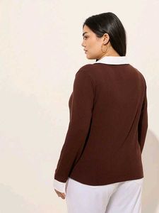 Brown Collared Long Sleeve Top