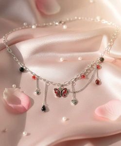 Gothic Skull Butterfly Charm Beaded Necklace