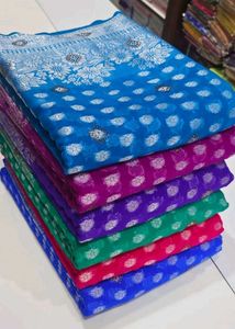 Chiffon Silver Butta Saree With Stone Work