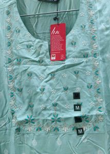 Pantaloons Light Blue Embroidered Kurti - Size M
