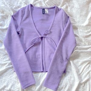 H&amp;M Lilac Ribbed Tie-Front Cardigan