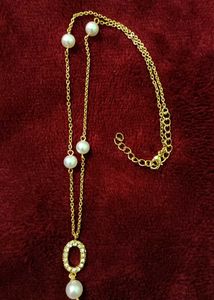 Gold Chain Necklace With White Pearls