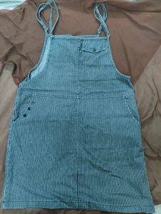 Striped Denim Overall Dress with adjustable strap