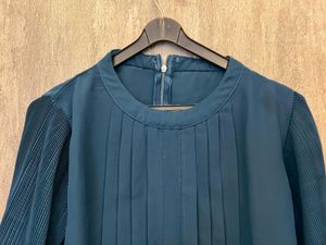 Elegant Teal Pleated A-Line Top